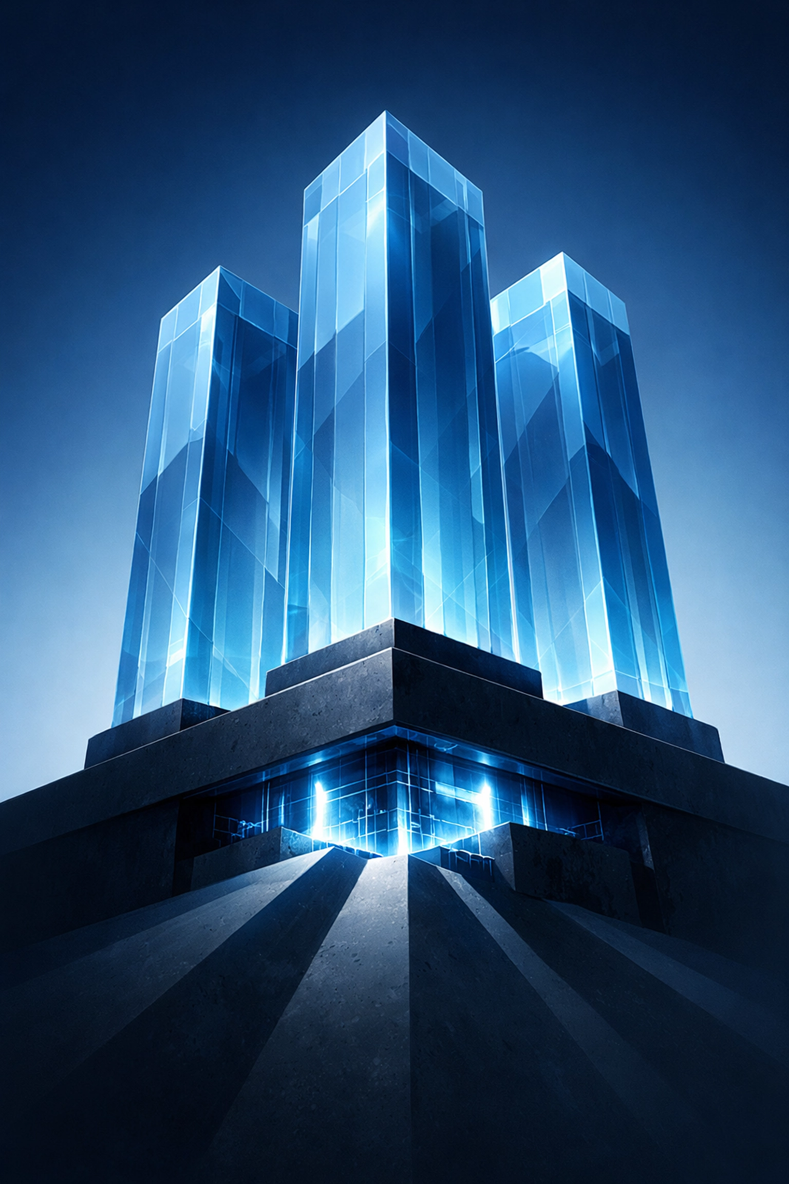 Blue crystal pillars representing the strong financial foundation and tax advisory services for business success.