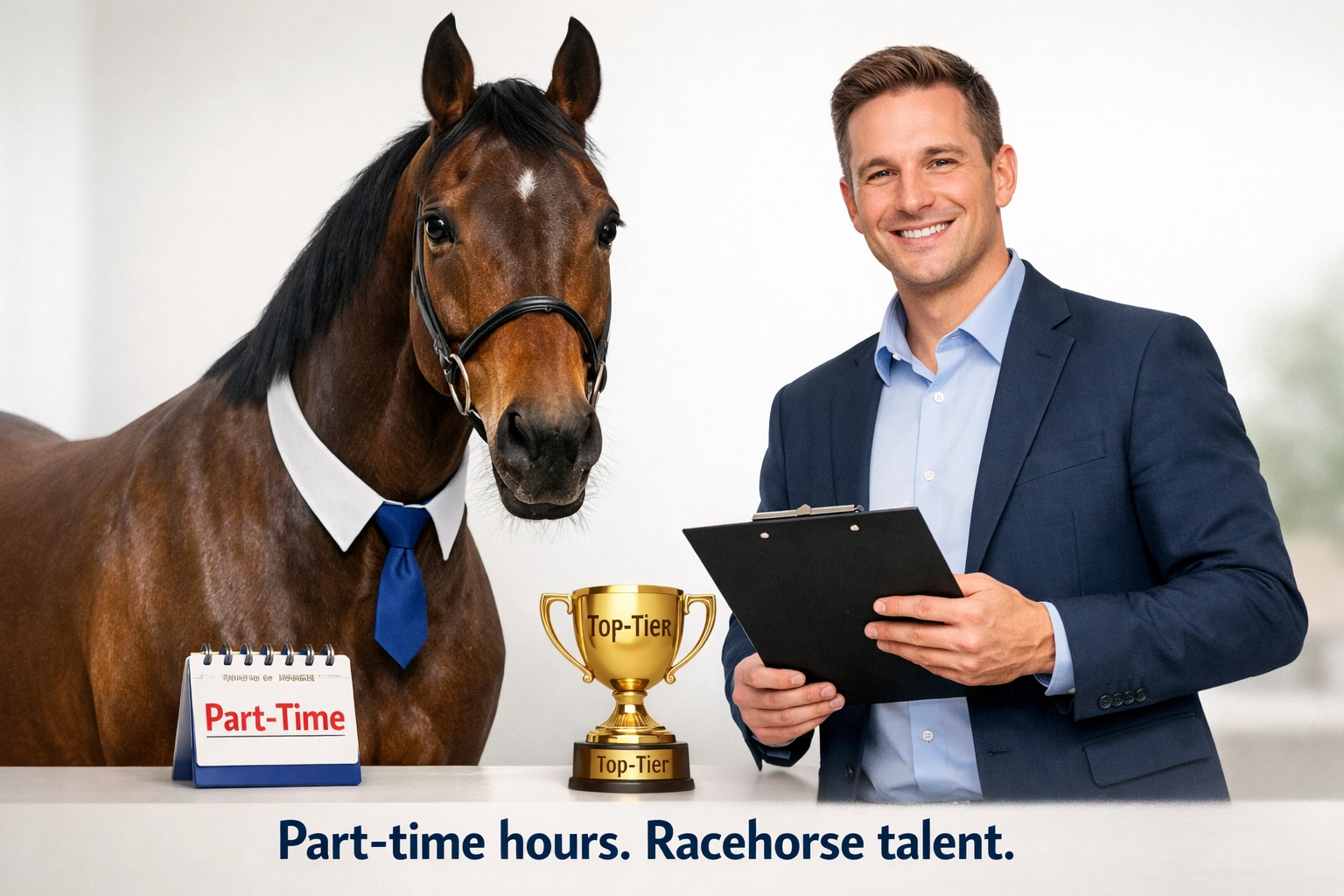 Humorous racehorse-level franchise sales talent in a fractional schedule