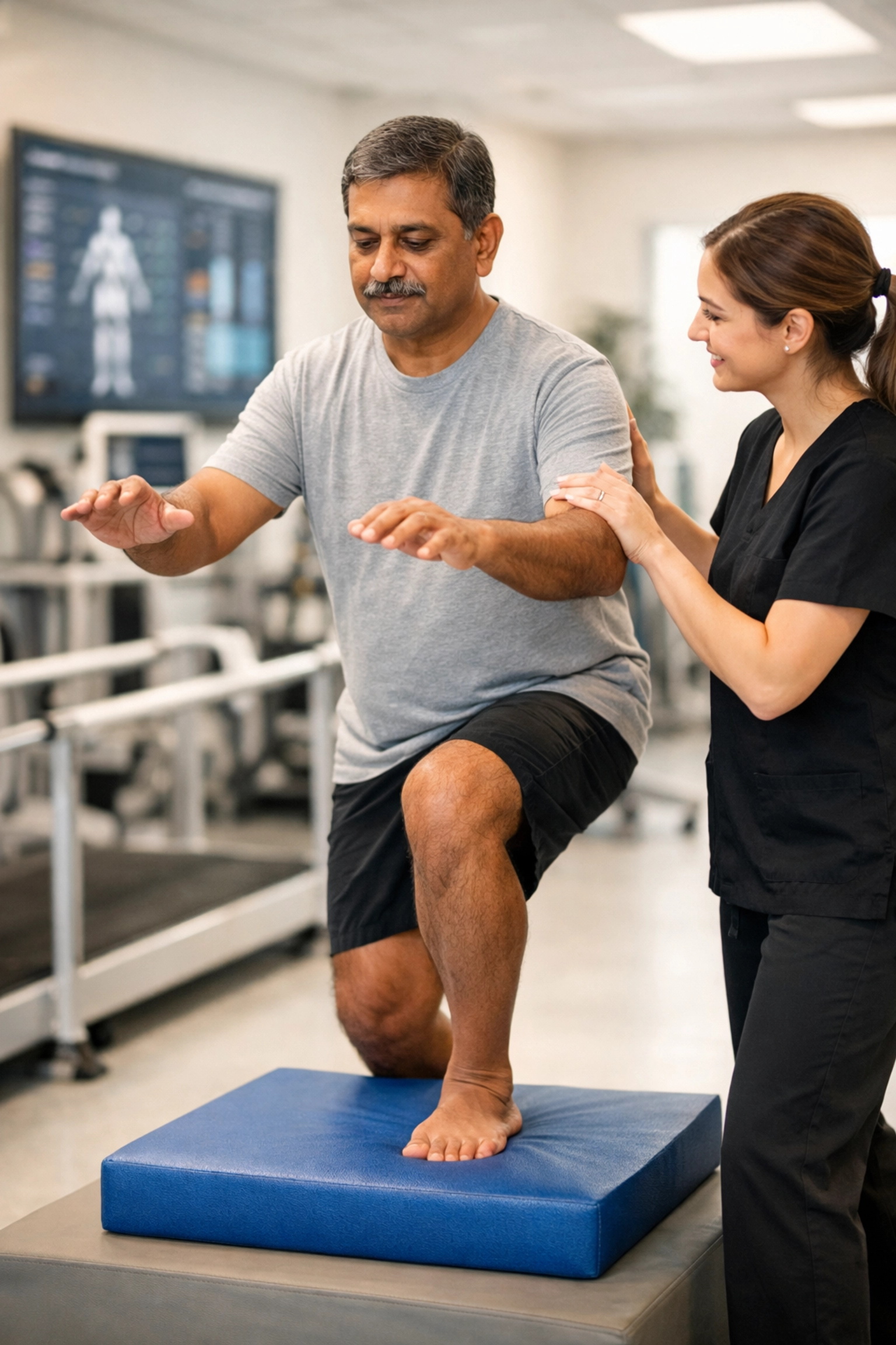 Patient performing functional exercises for non-surgical recovery at our physiotherapy clinic in Trivandrum.