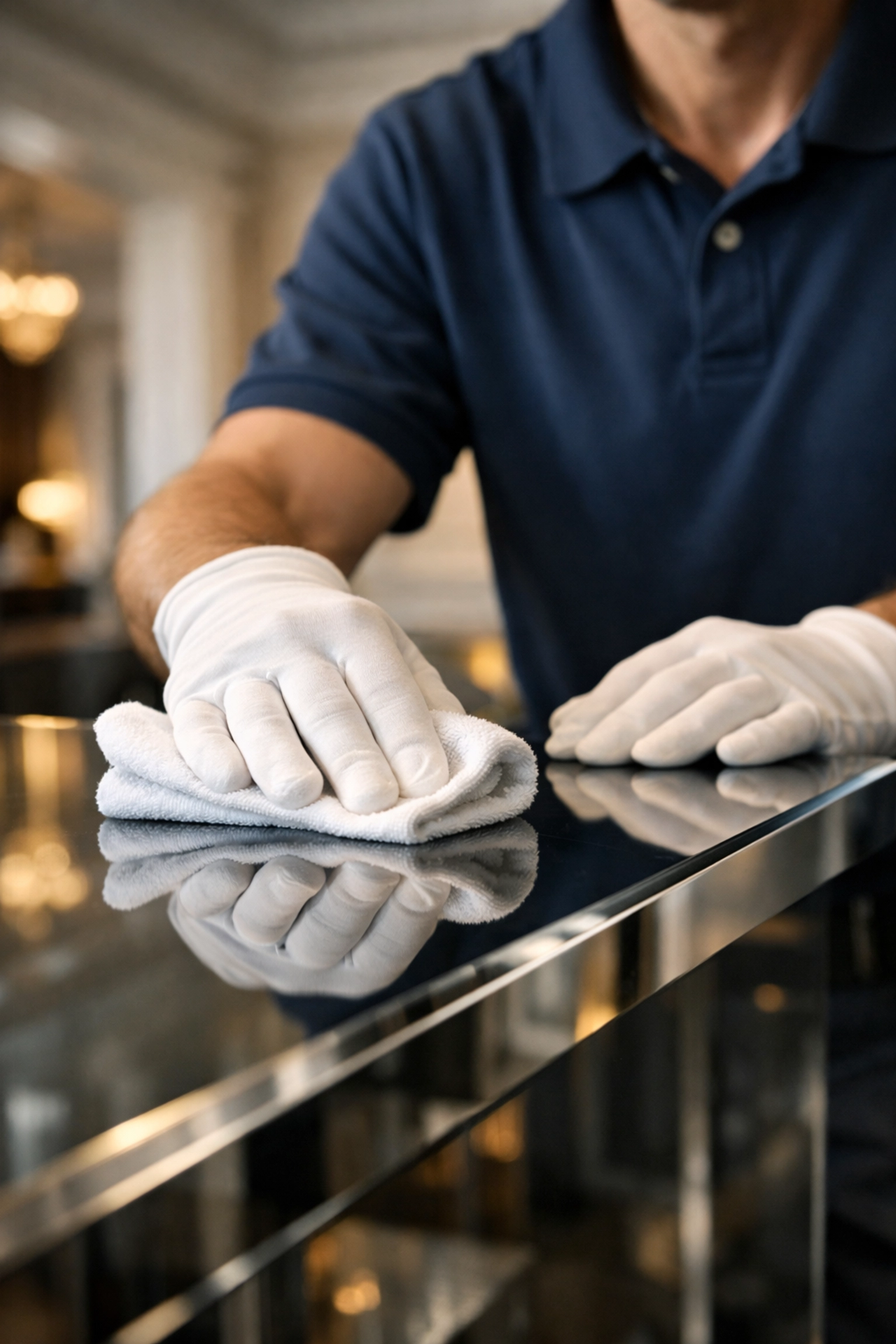 Detailed polishing by a professional for elite residential cleaning Massachusetts in a luxury estate.