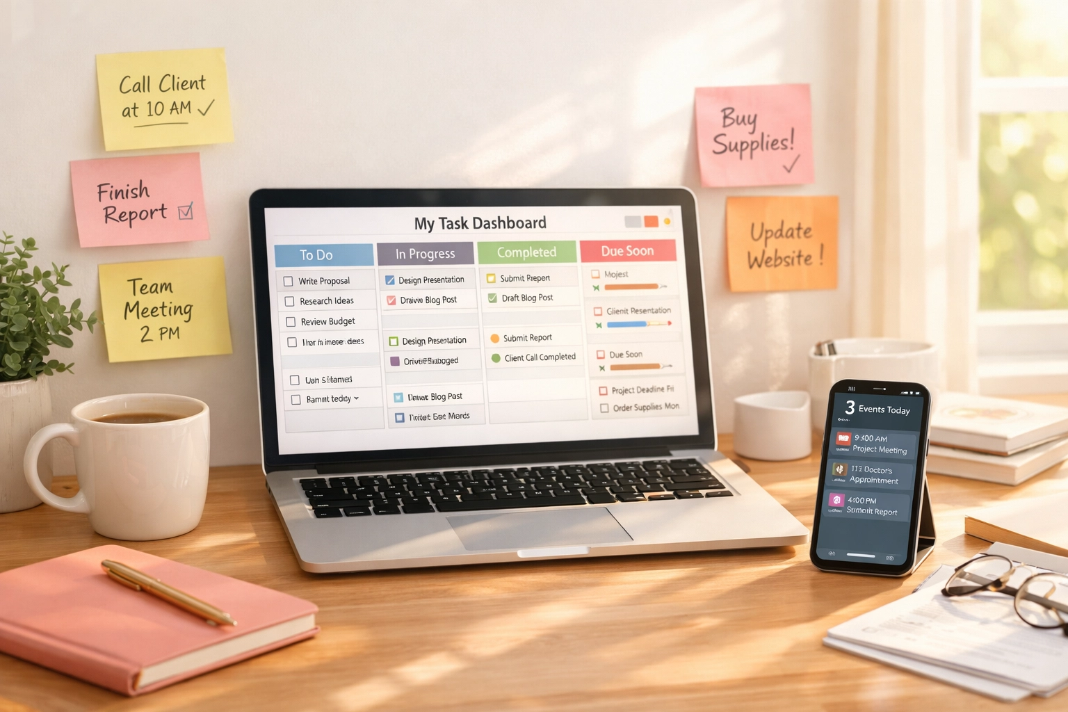 Virtual assistant task management workspace with organized checklist for lead generation duties