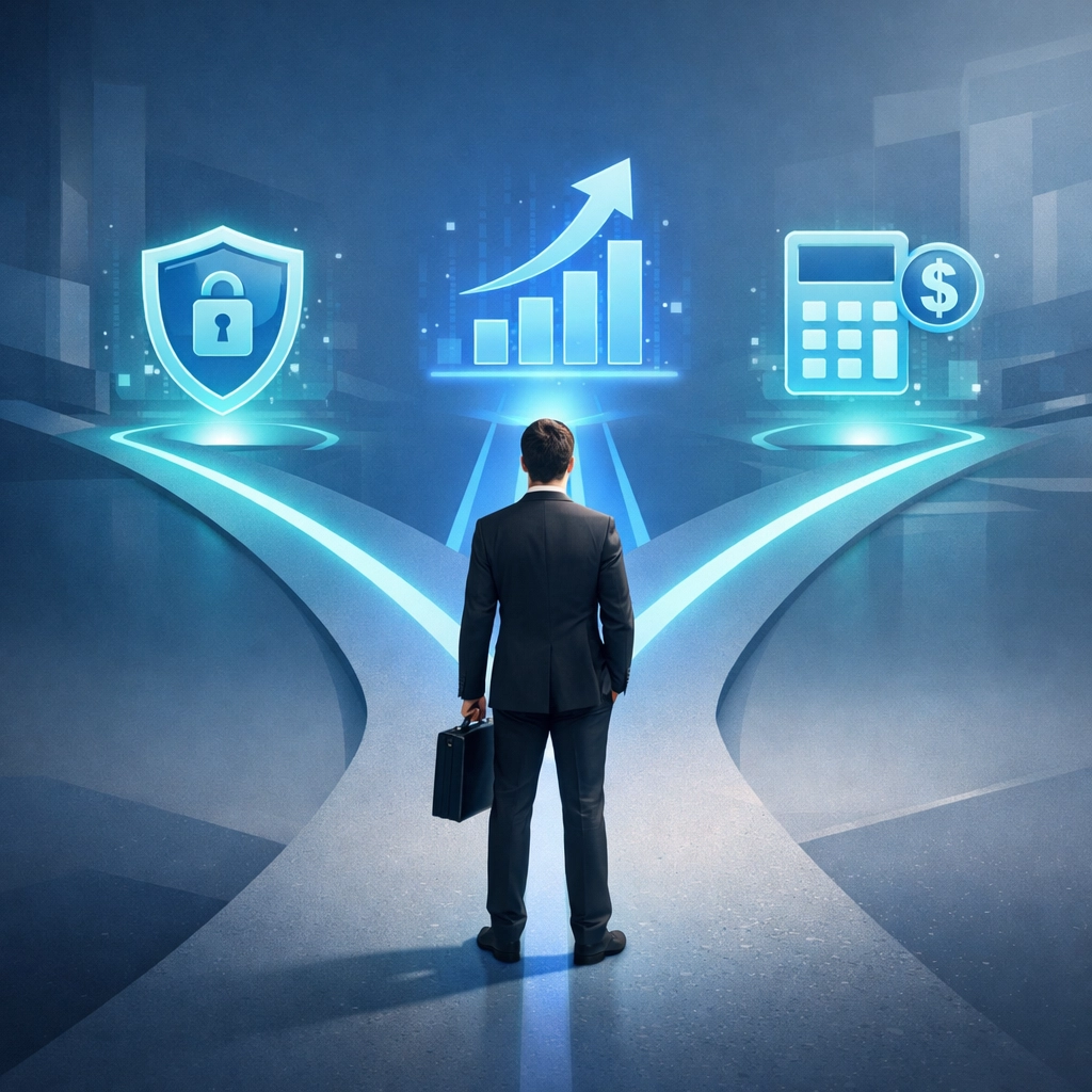 Business owner evaluating security, growth, and budget priorities when choosing managed IT services