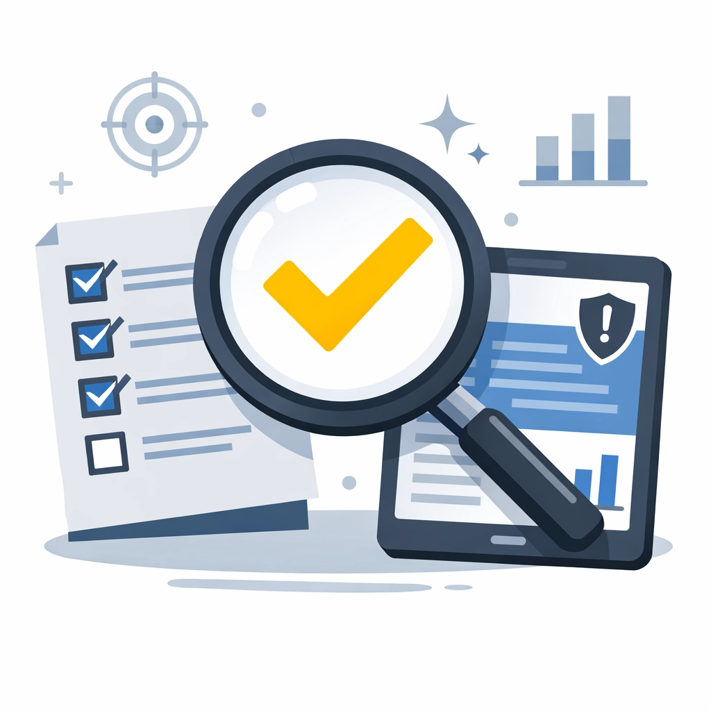 Magnifying glass over a tax checklist representing the accuracy of a concierge tax service.