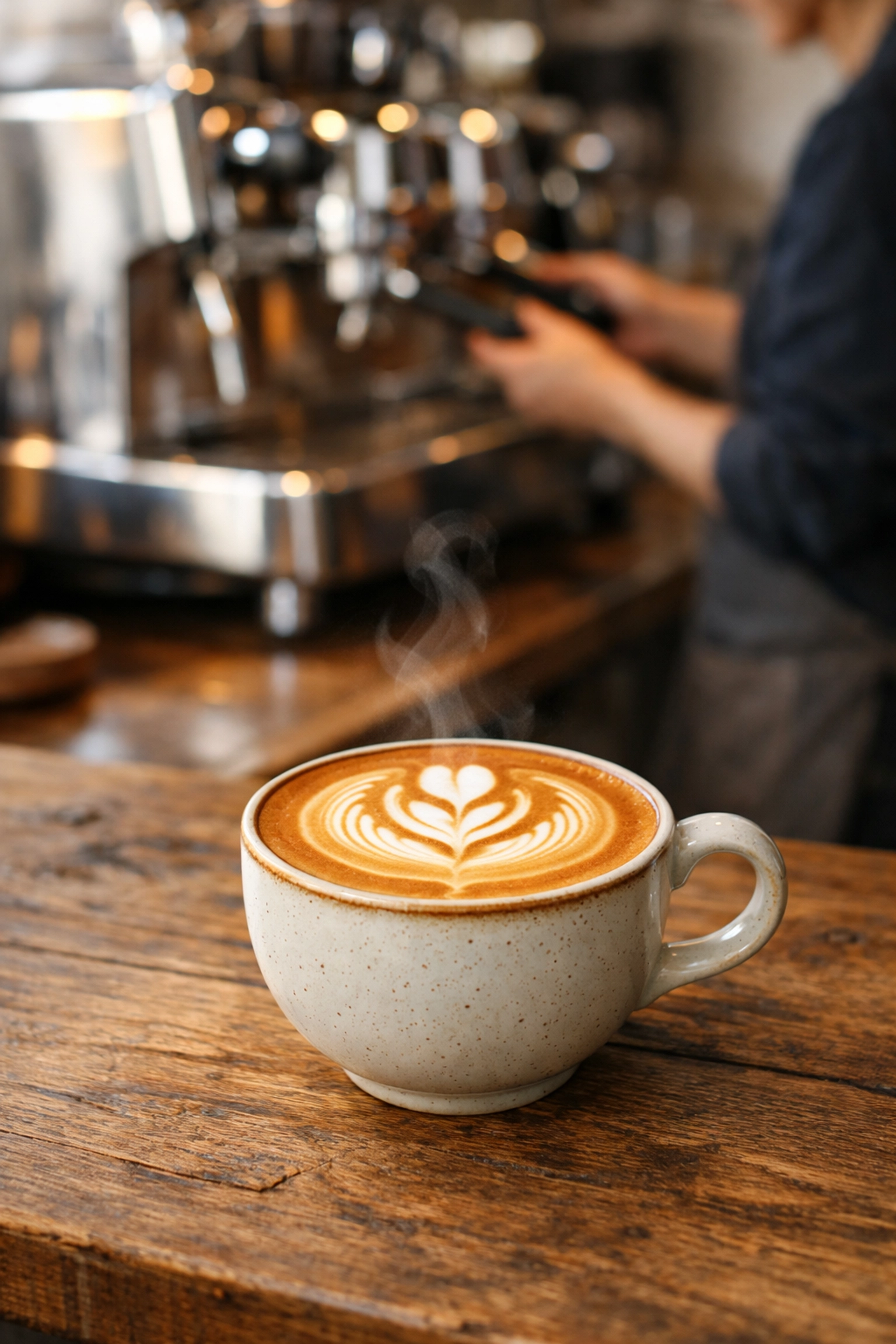 Premium latte art in a café, representing the quality of specialty wholesale coffee partnerships.