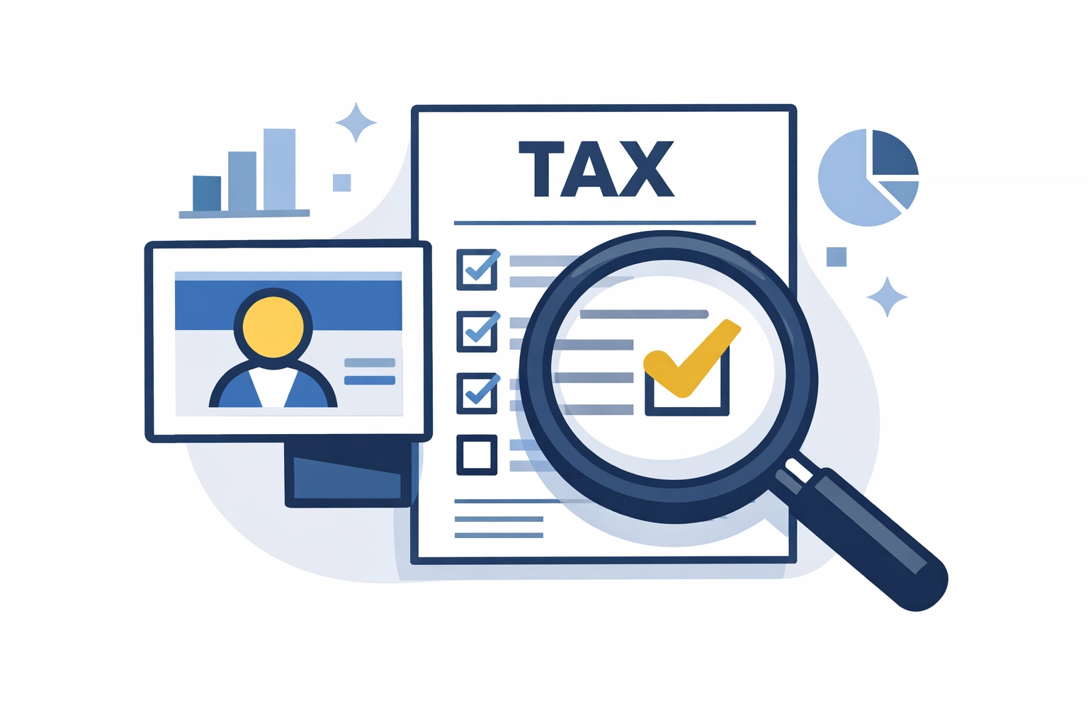 Magnifying glass inspecting a tax form to ensure accurate personal information and avoid filing errors.