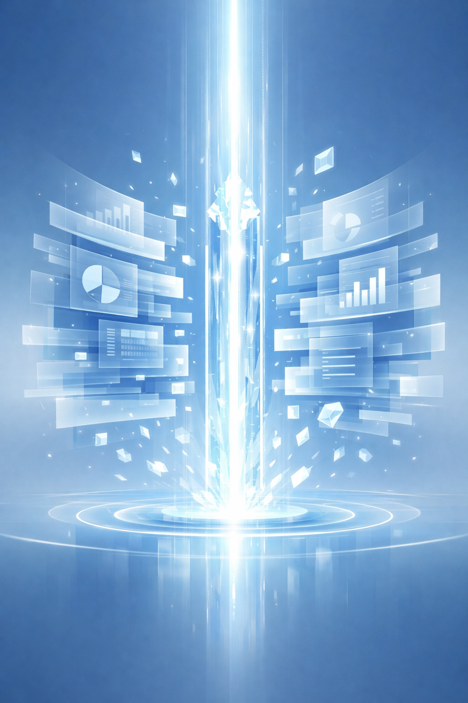 A central pillar of light illustrating data governance and a single source of truth for business intelligence.