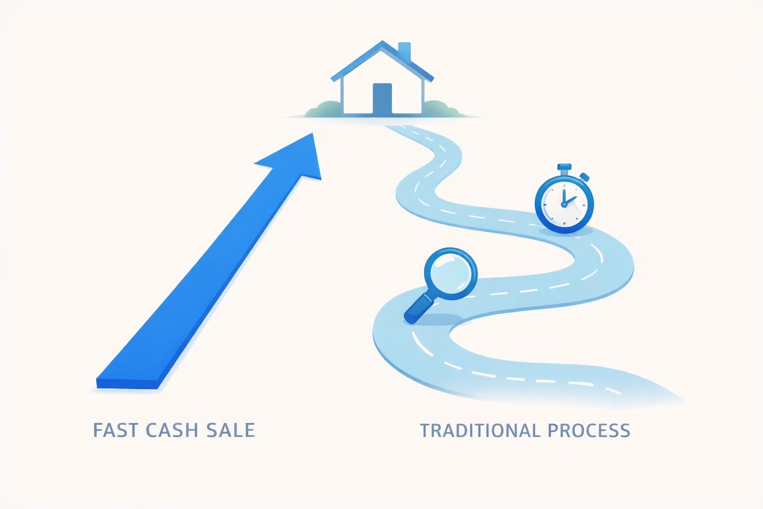 Illustration comparing a fast route to sell your NJ house for cash versus the slow traditional home selling process.