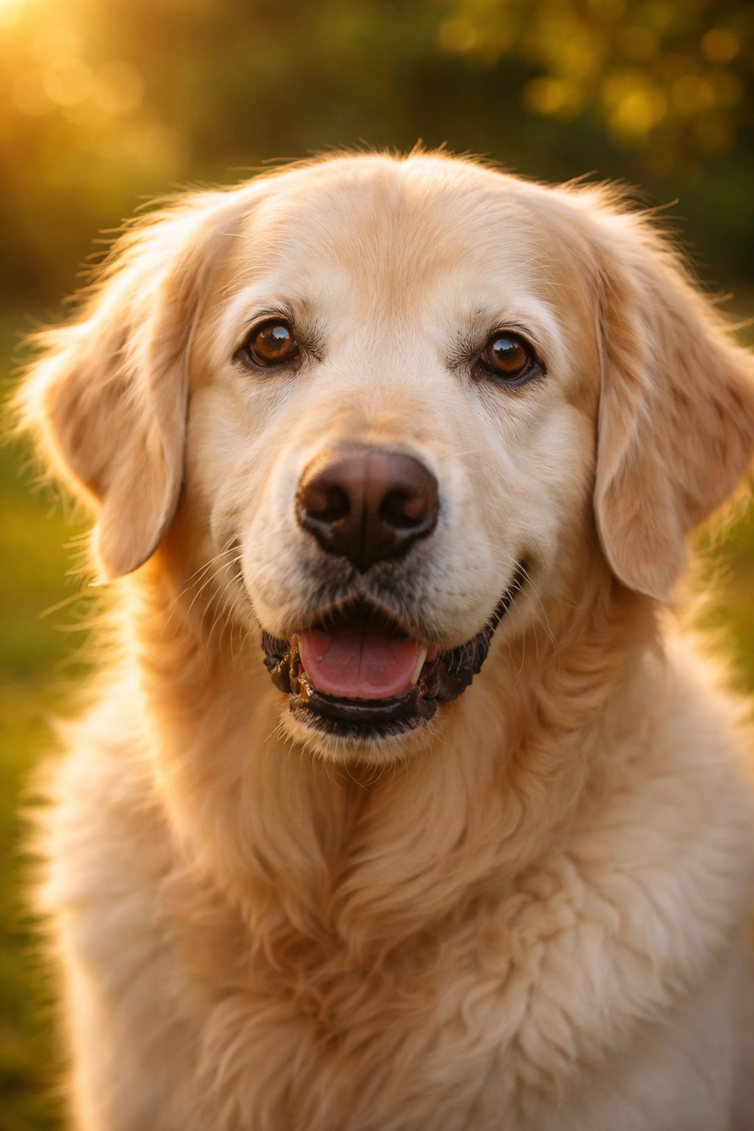 Senior Golden Retriever with healthy eyes in sunlight, highlighting vision care and genetic testing