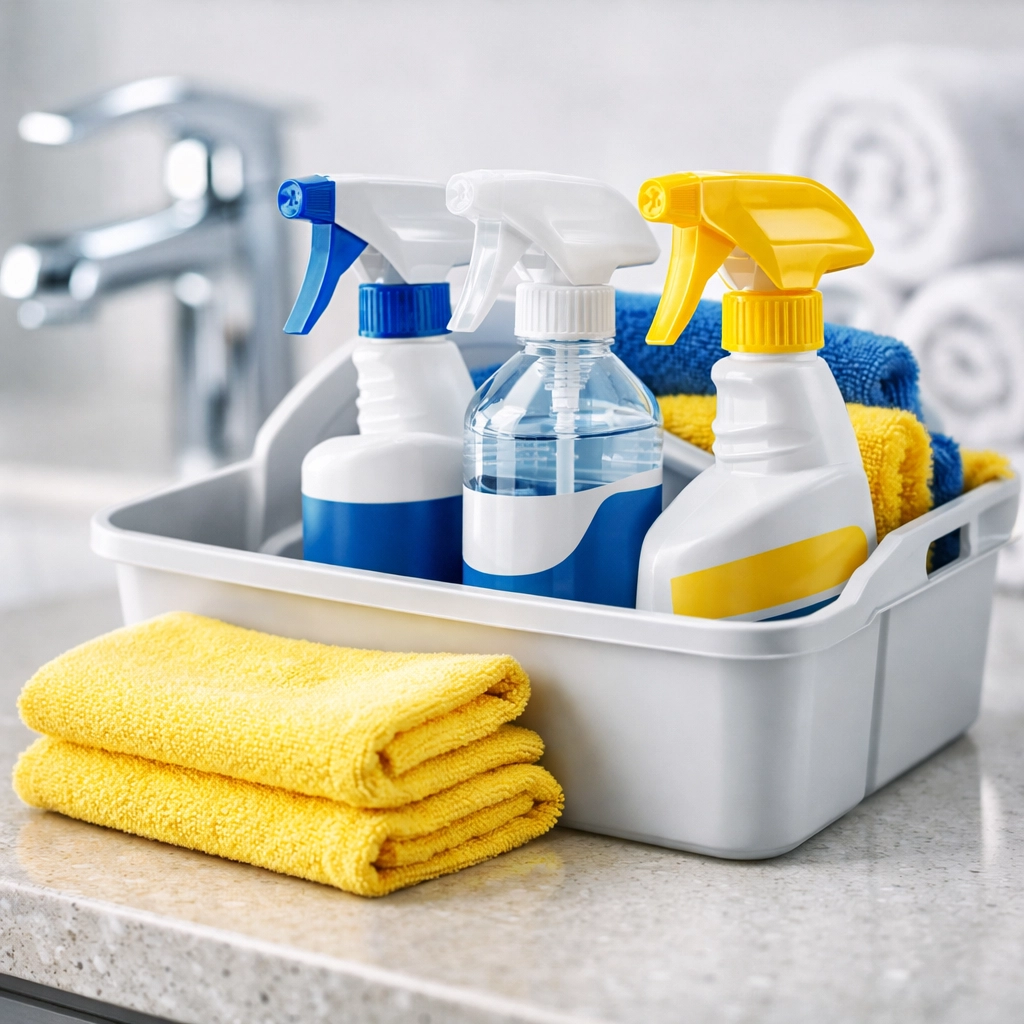 Professional residential cleaning Massachusetts kit prepared for a luxury Dover home service.