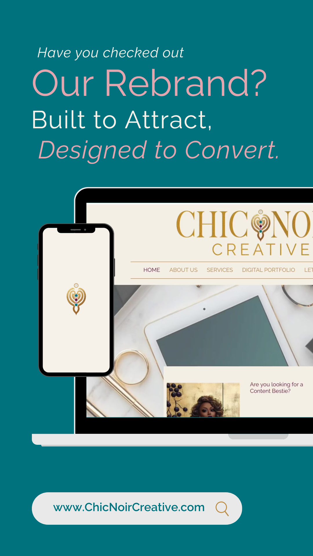 Chic Noir Creative Rebrand Promotional Graphic