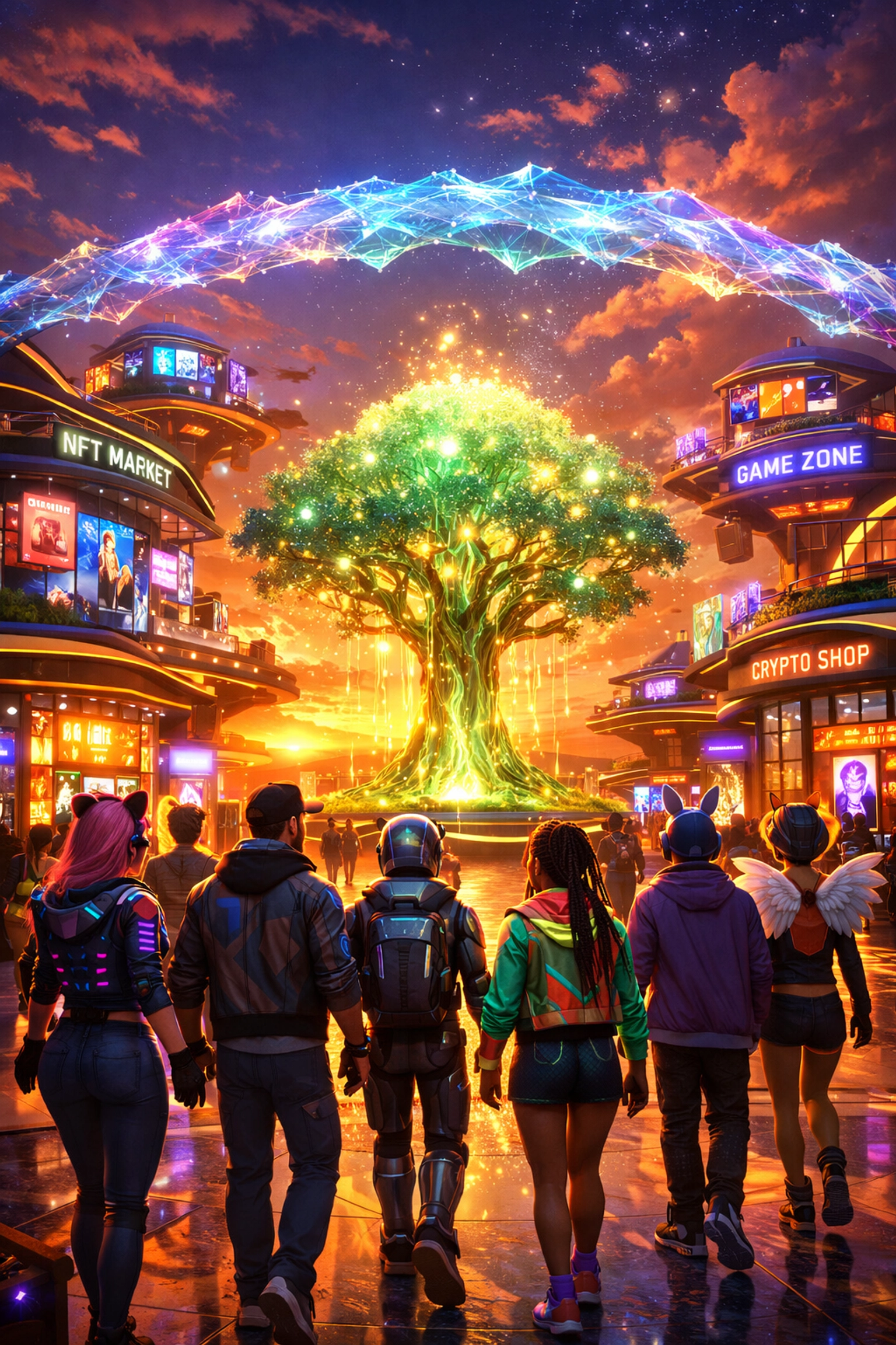 Social metaverse shopping plaza with cross-chain bridging and community impact features on Larecoin.ai.