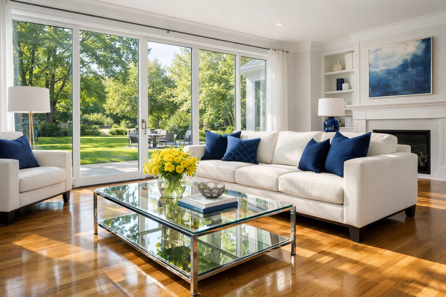 Pristine Tyngsborough living room showing the results of weekly house cleaning services.
