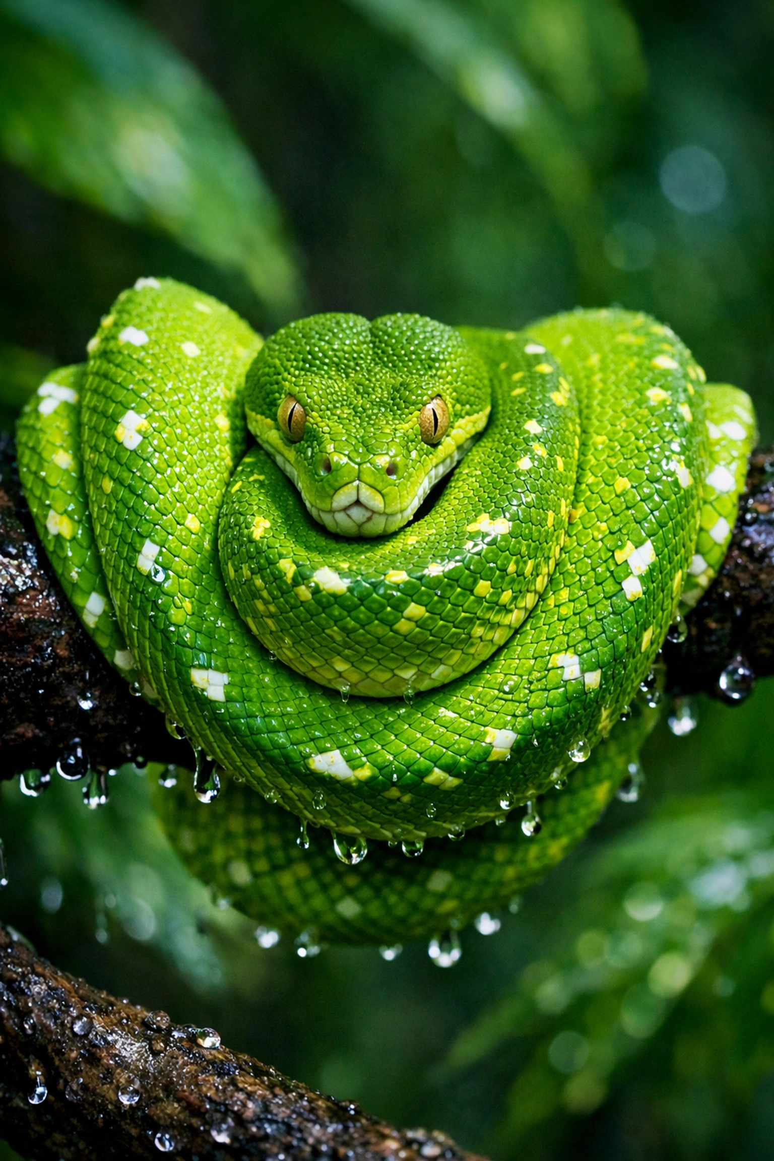 Detailed photo of a green tree python highlighting diverse animal stock for zoo marketing.