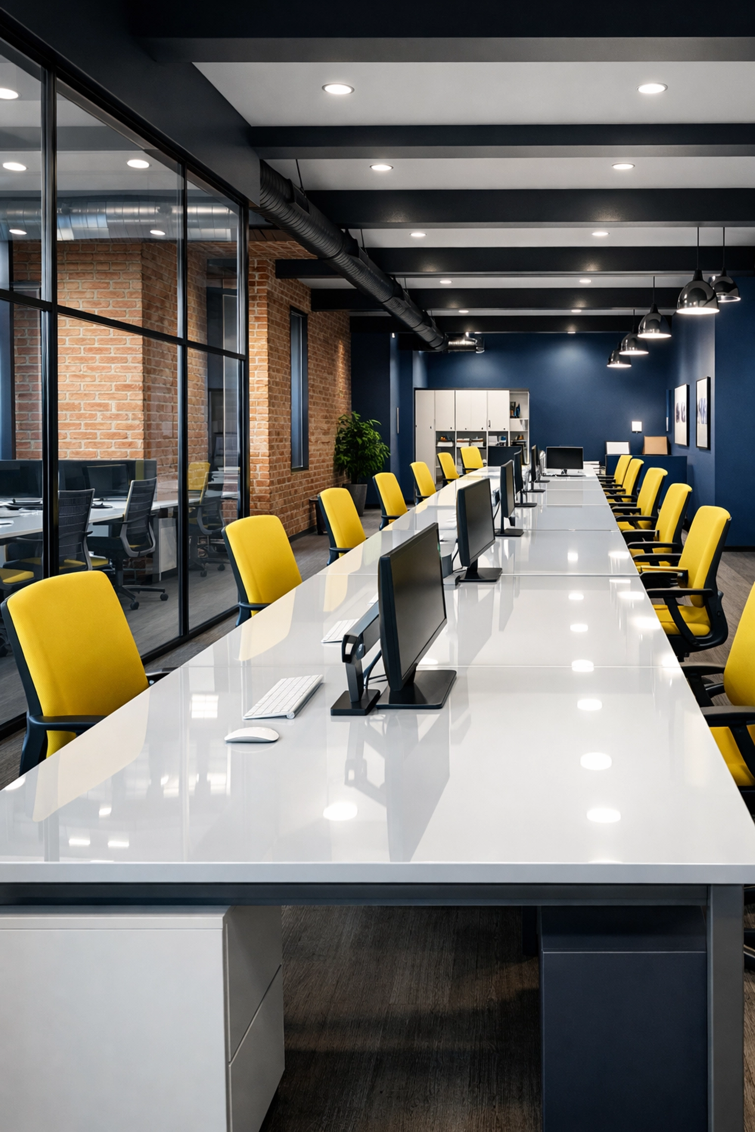 Spotless modern workspace in a renovated loft illustrating professional office cleaning Worcester.