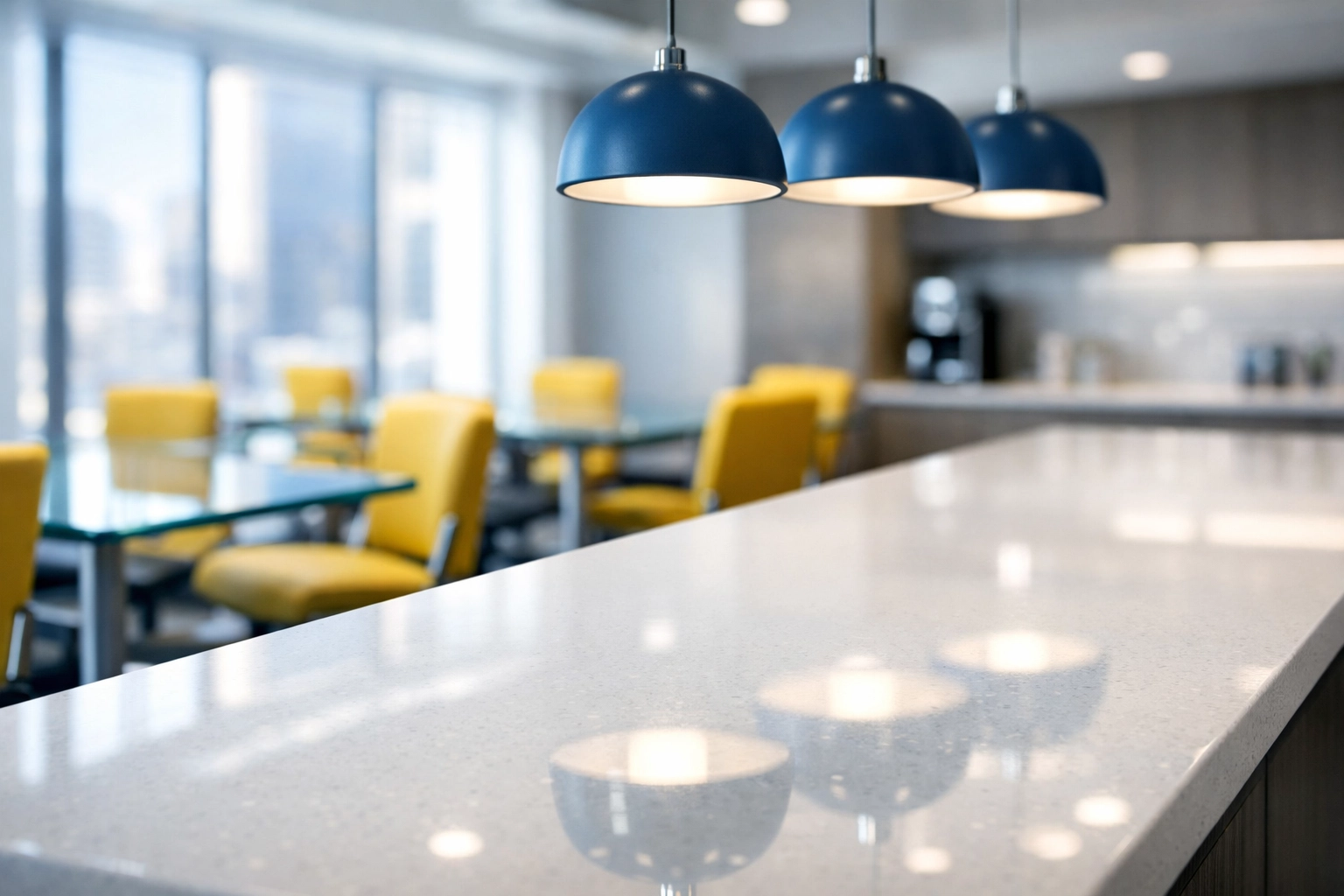 A perfectly organized office breakroom showing the results of recurring commercial cleaning in Marlborough.