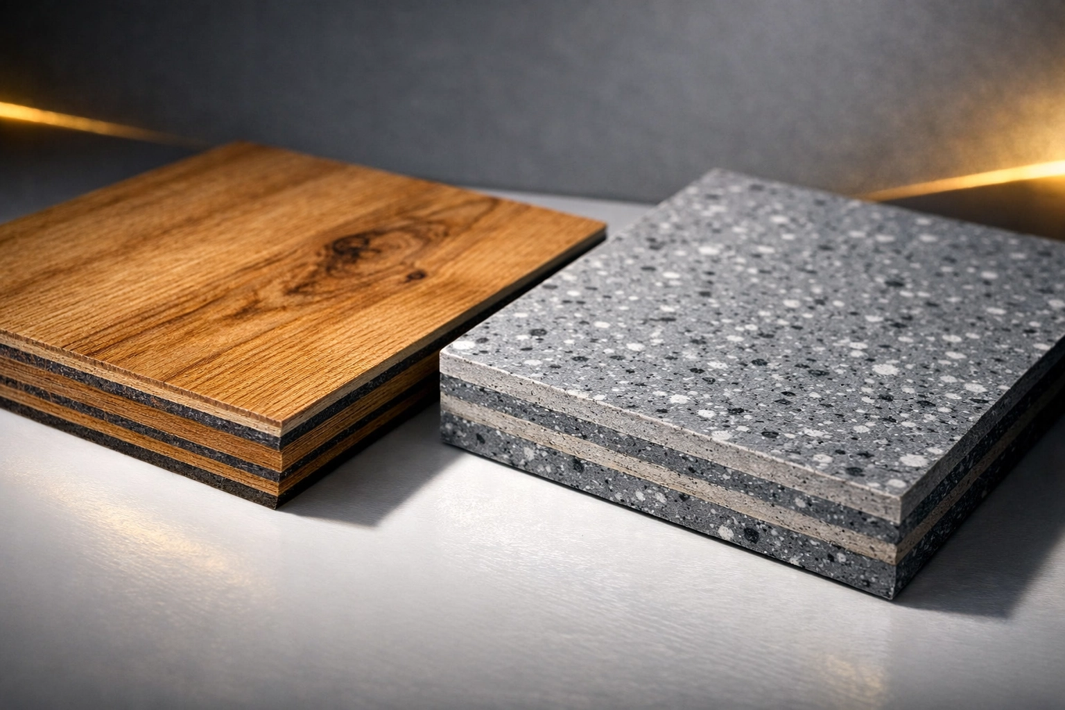 LVT vs VCT flooring samples comparison showing texture and material differences for commercial spaces