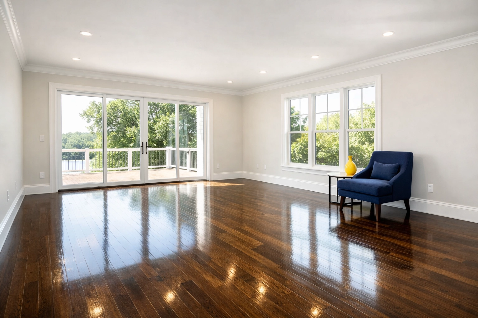 Clean living room in Massachusetts showing the results of a professional move-in house deep clean.