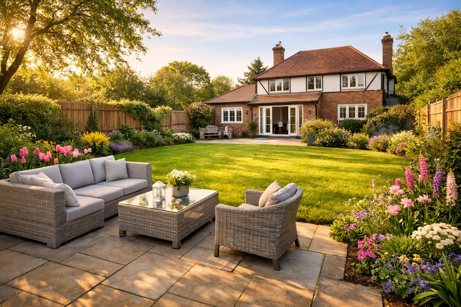 A well-maintained garden of a family rental home in Yate, ready for the spring market.