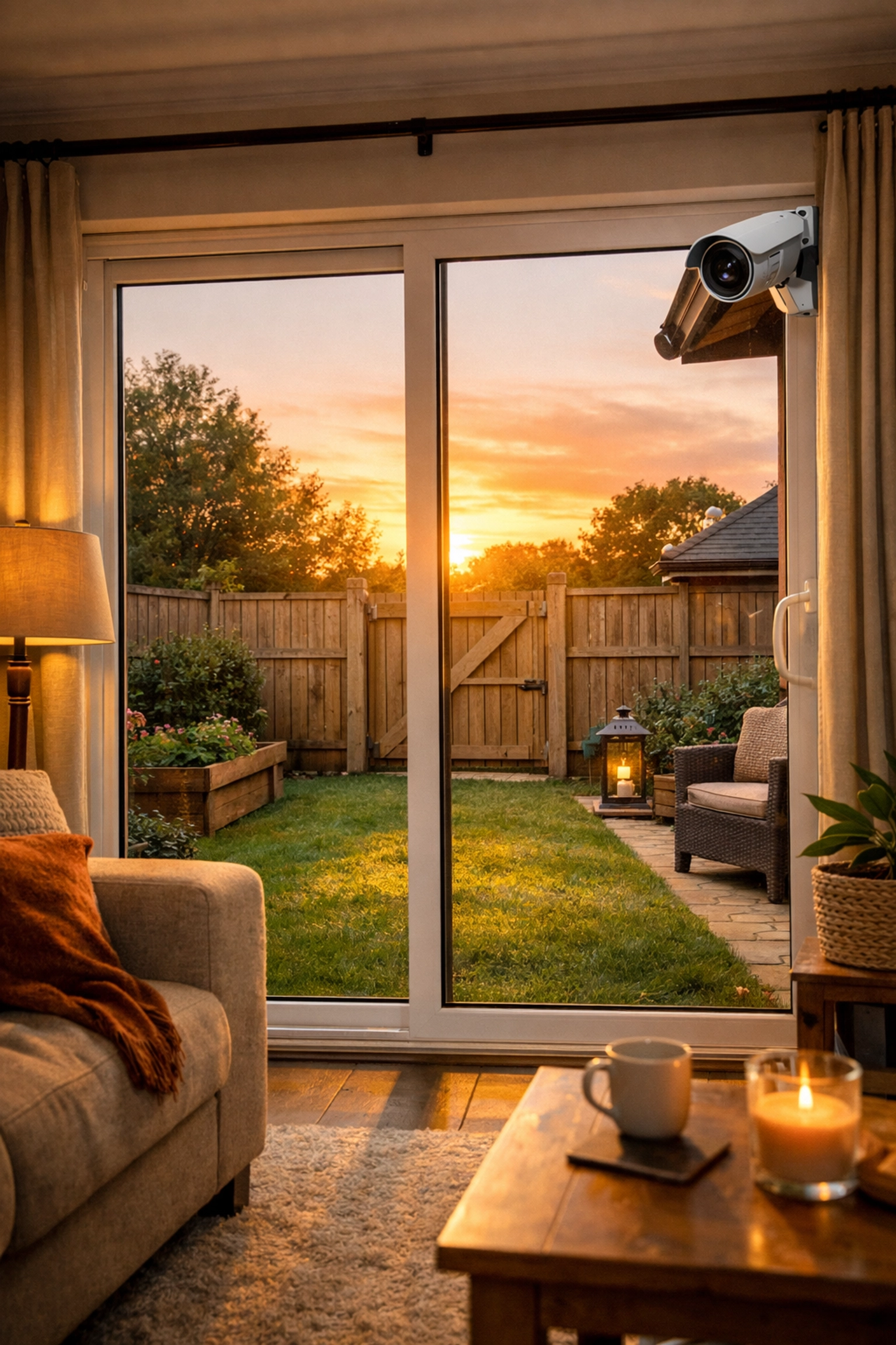 Homeowner's view of a secure garden monitored by a professionally installed outdoor security camera.