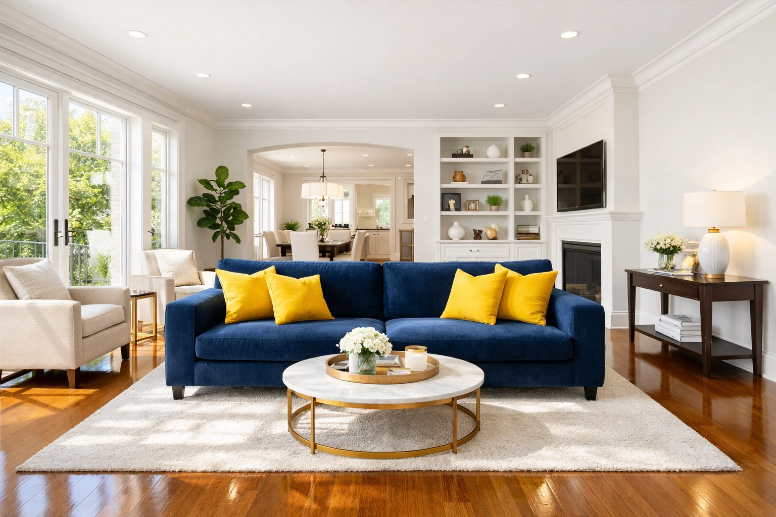 Sun-drenched living room showcasing professional apartment cleaning services in Leominster MA.