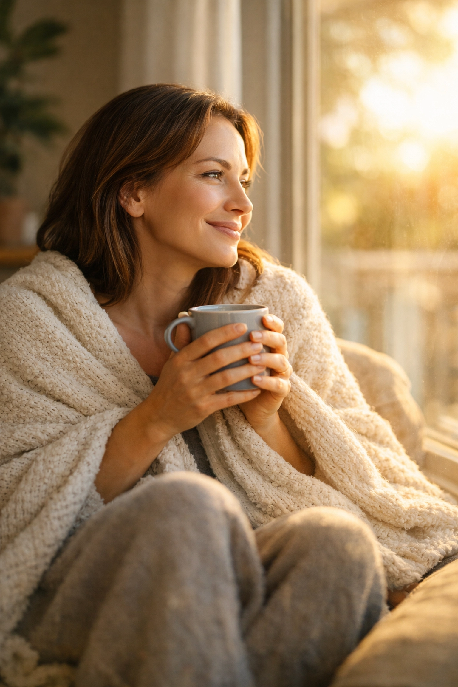 A peaceful woman in a sunlit room symbolizing the financial security and protection for Connecticut Surrogates.