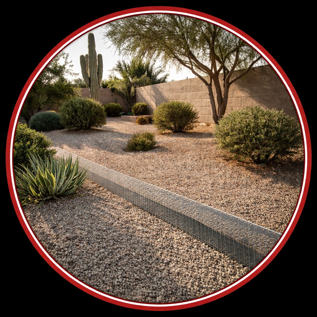 Arizona backyard with trimmed landscaping and snake-proof fencing showing effective snake habitat modification.