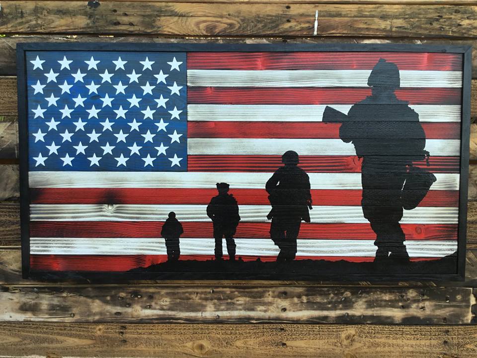 Rustic American Flag Soldier Wall Art