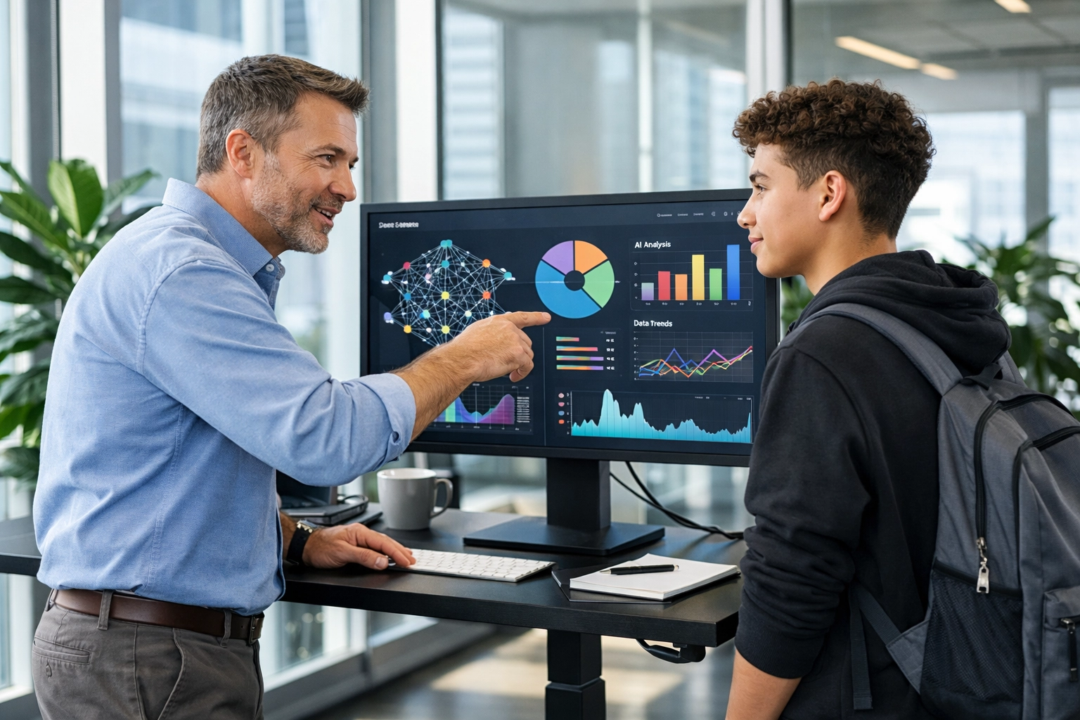 Professional mentor training high school student in AI and data analytics