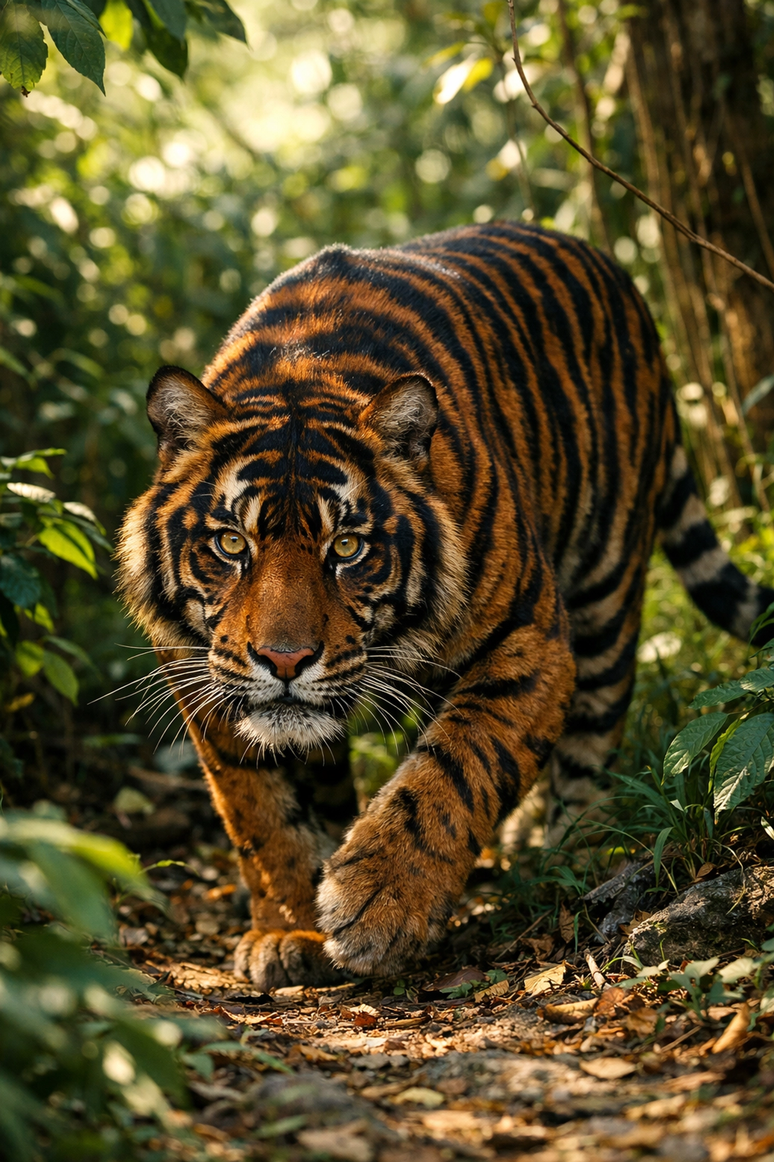 Rare pseudo-melanistic tiger in the wild, featured in a Zoo Imagery species spotlight.