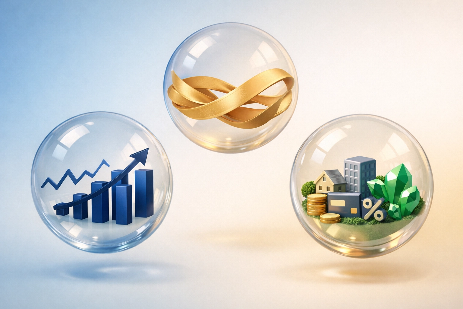 Three asset classes of 40/30/30 framework: stocks, bonds, and alternative investments