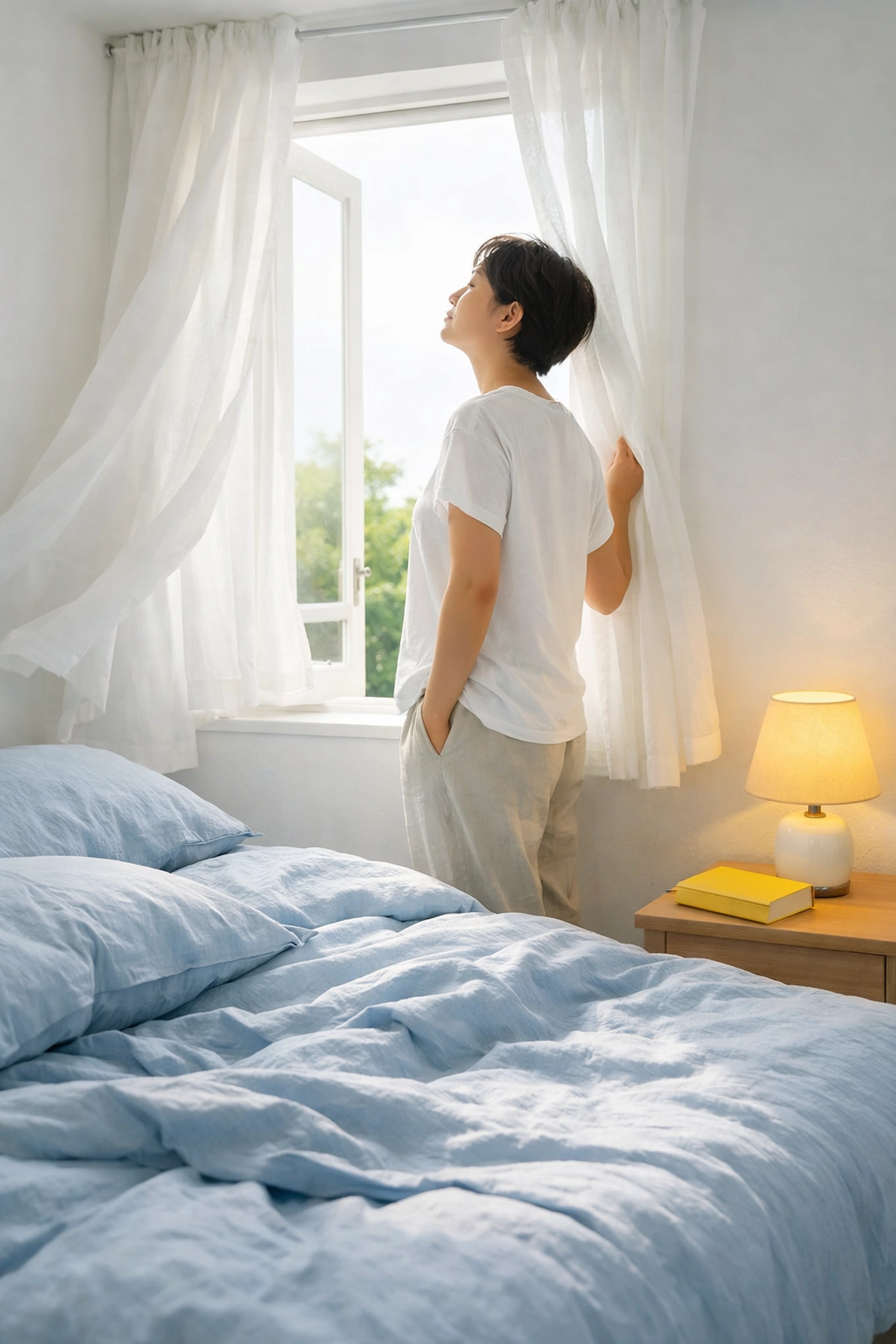 Fresh air in a clean Lancaster bedroom showing improved indoor air quality from green cleaning.