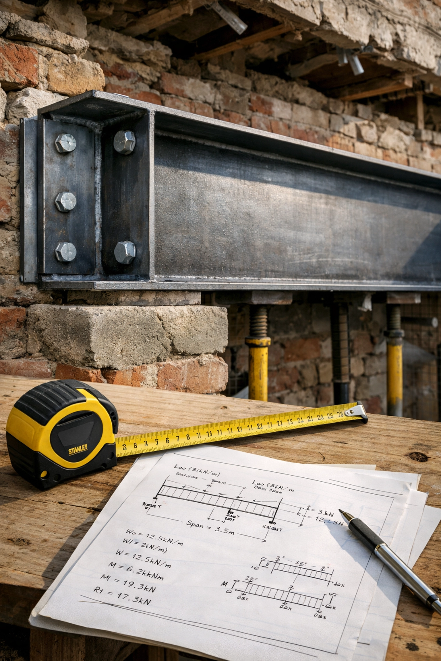 Steel RSJ beam installation during structural engineering work on a London residential renovation