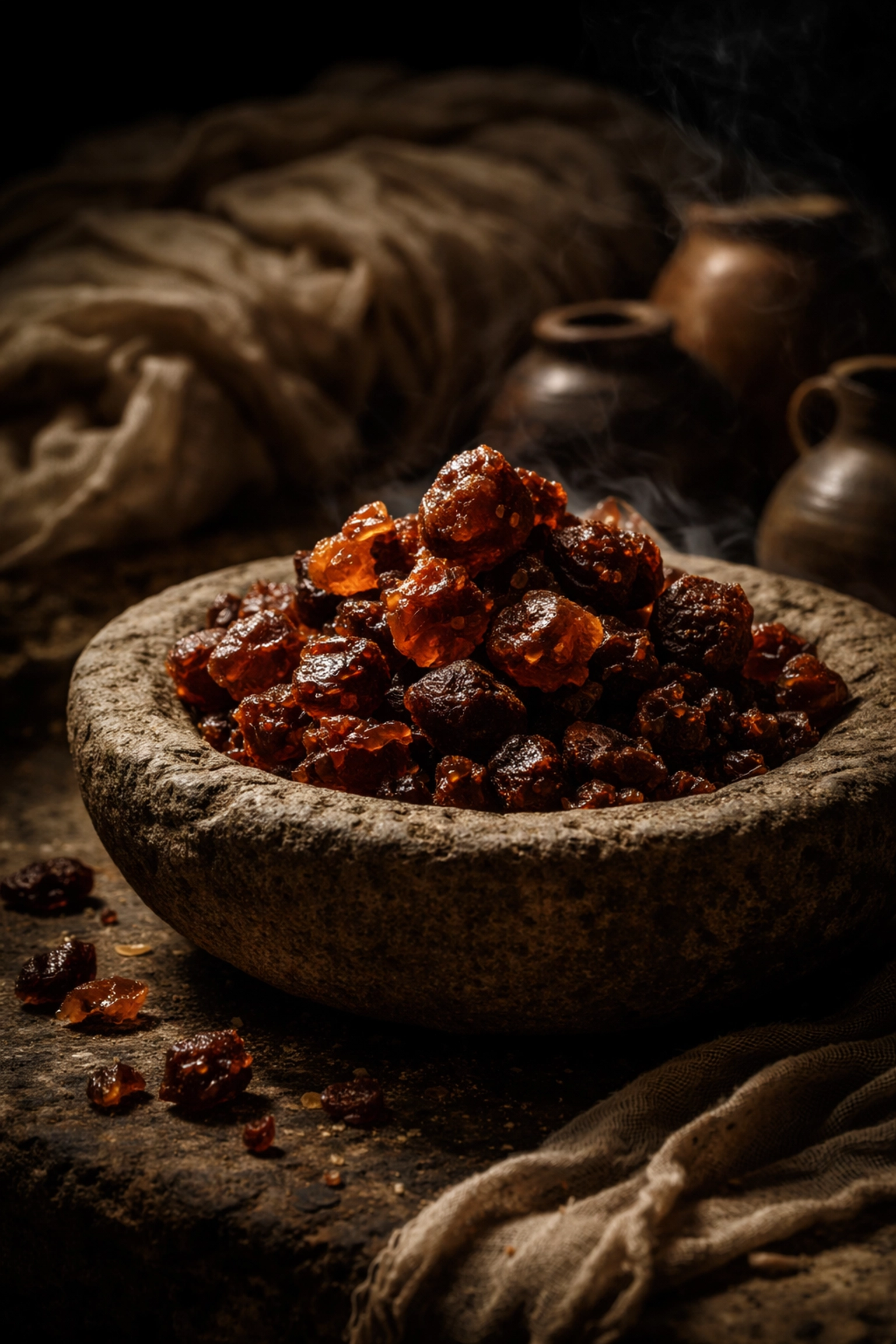 Myrrh resin used for burial preparation, symbolizing the sacrifice foreshadowed by the wise men's gift