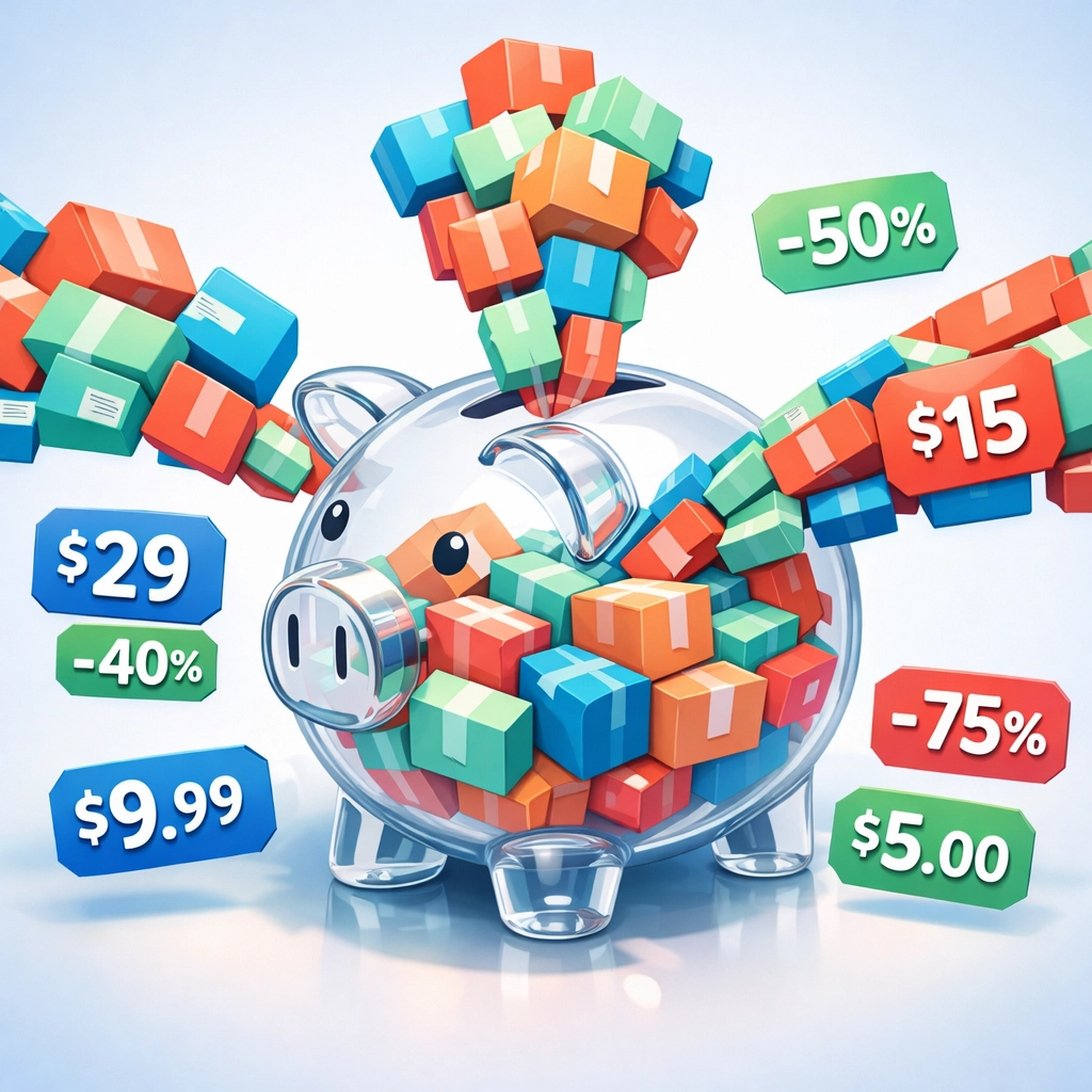 Shipping cost savings illustrated with packages and reduced pricing for e-commerce businesses
