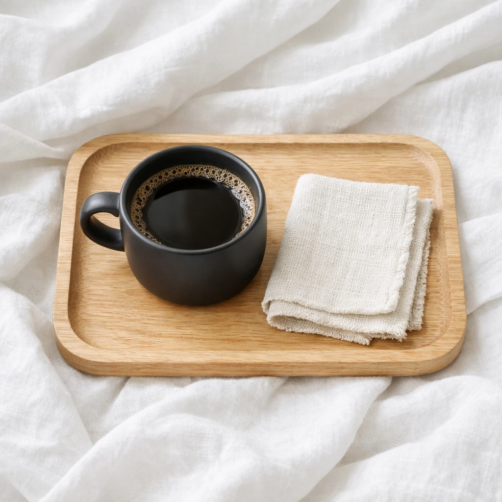Coffee on hotel linens symbolizing the precision and guest experience focus of AI in hospitality.
