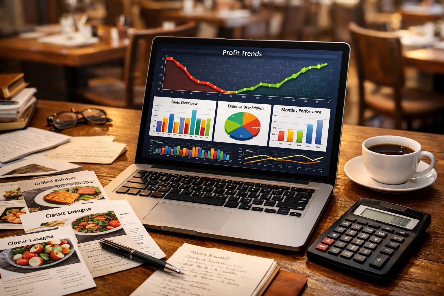 Restaurant profit analytics dashboard showing growth and financial improvement
