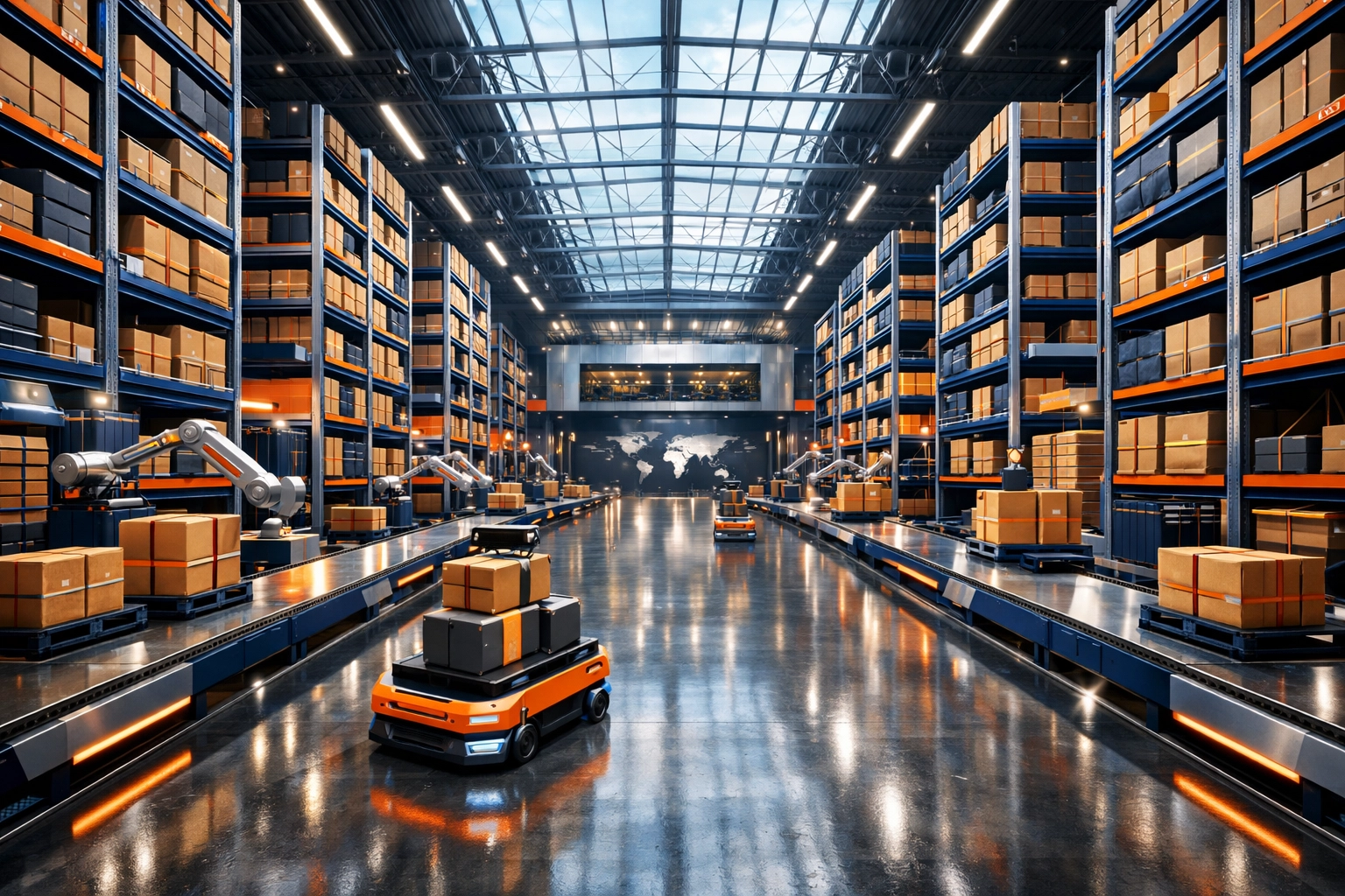 Modern logistics warehouse showing organized supply chain infrastructure for global B2B fulfillment.