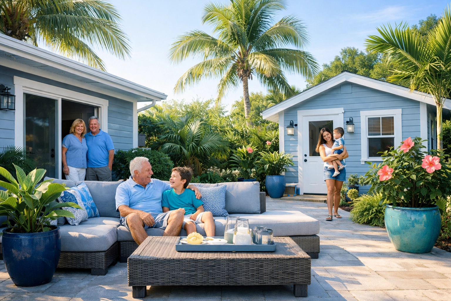 Fort Myers backyard with main house and ADU cottage for multi-generational family living