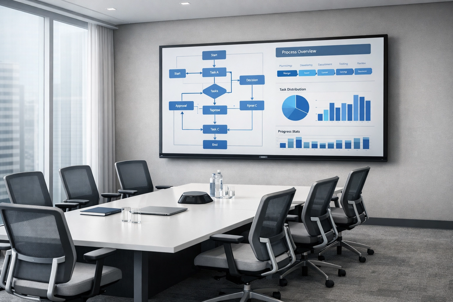 Professional tax office meeting room with workflow charts for scaling ERO operations