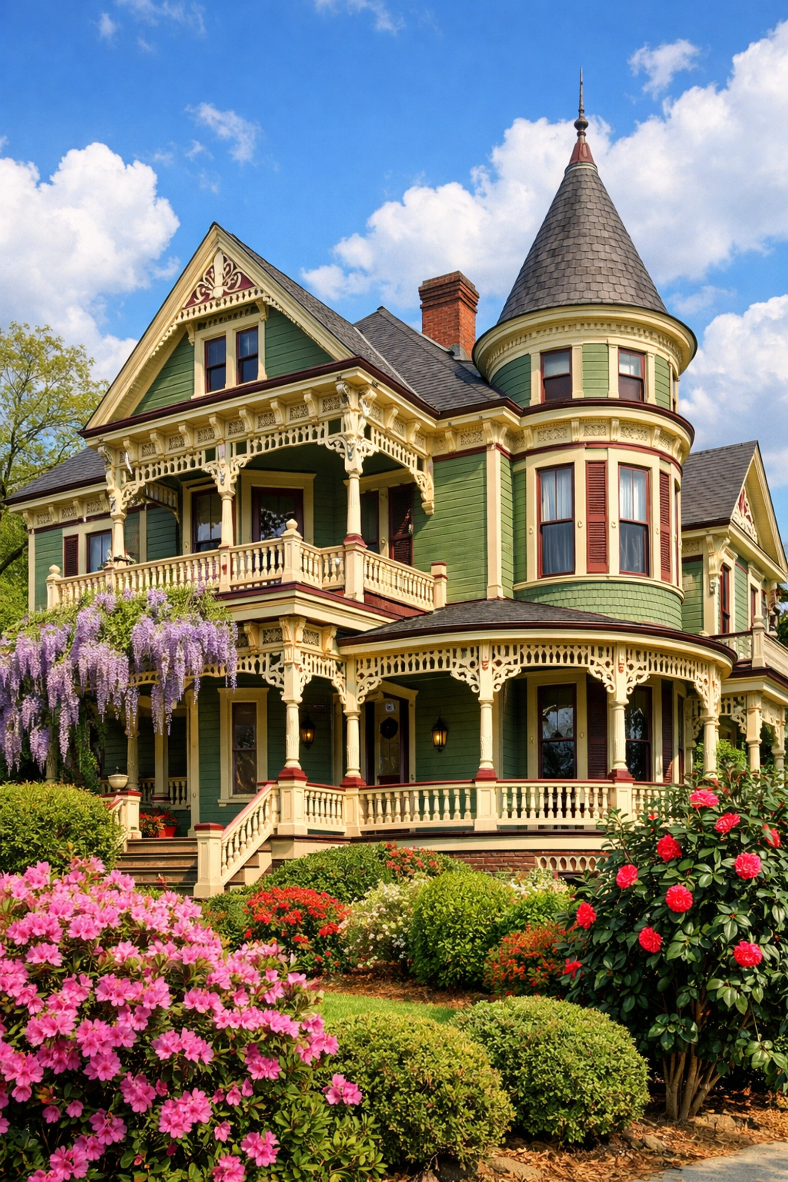 Victorian home with turret and ornate trim in Summerville Historic District