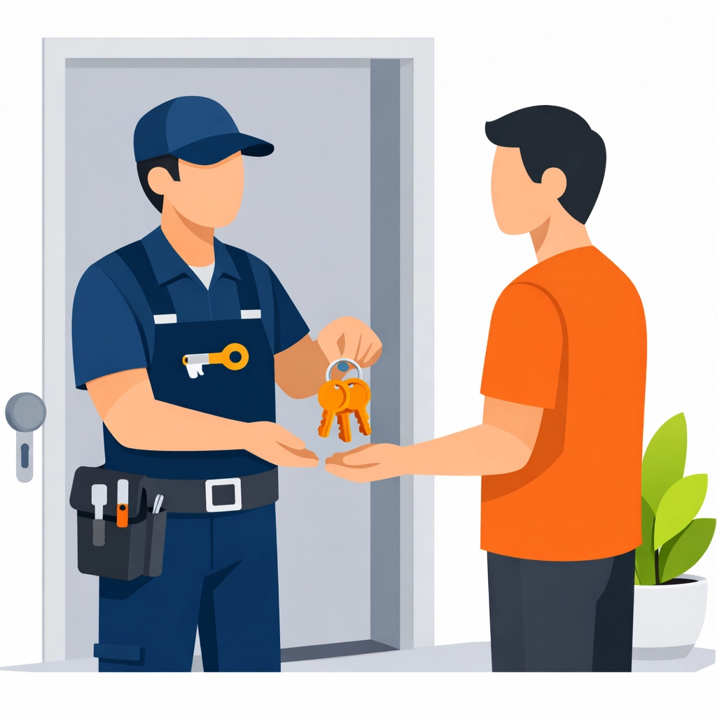 Professional locksmith near me handing new house keys to a Bristol homeowner at their front door.