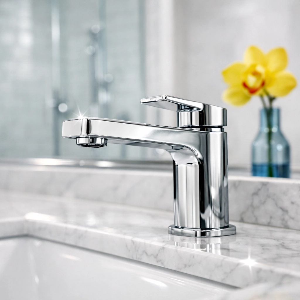 Sanitized luxury bathroom vanity and faucet showing the detail of move-in cleaning in Massachusetts.