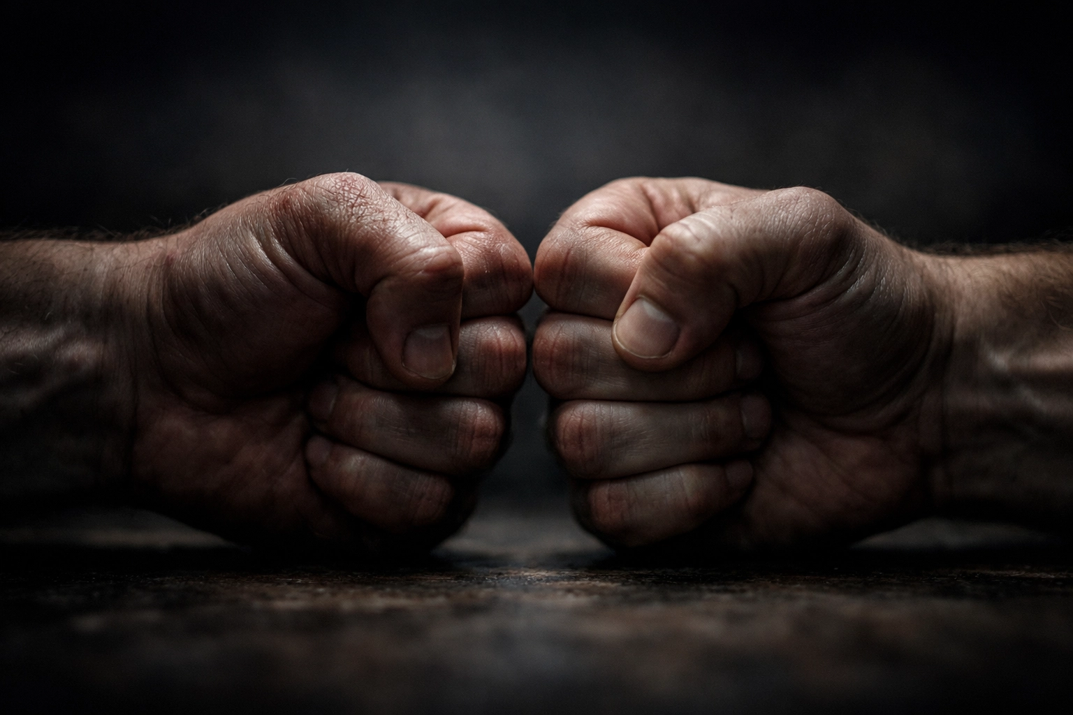 Clenched fists facing each other representing mutual combat physical confrontation