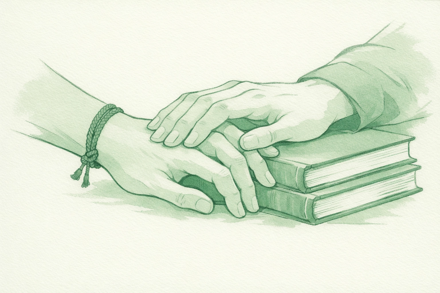 Intertwined hands over a stack of LGBTQ+ ebooks, symbolizing deep connection in gay love stories.
