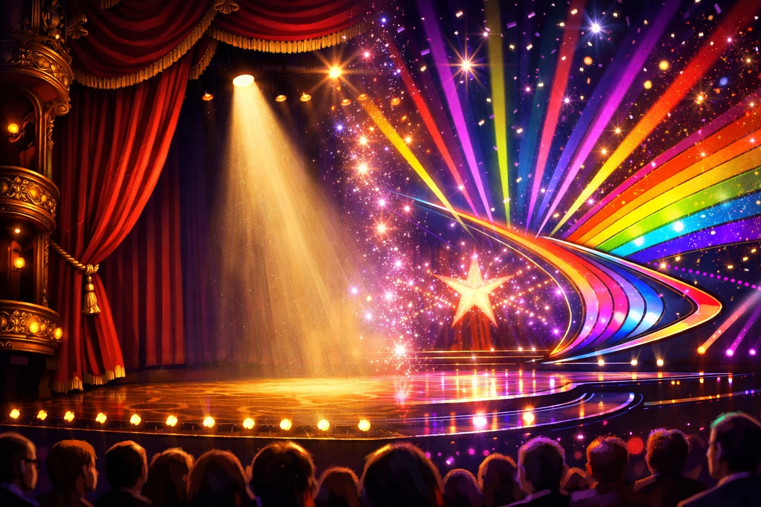West End and Eurovision stage merge with rainbow lights celebrating LGBTQ+ theatrical culture