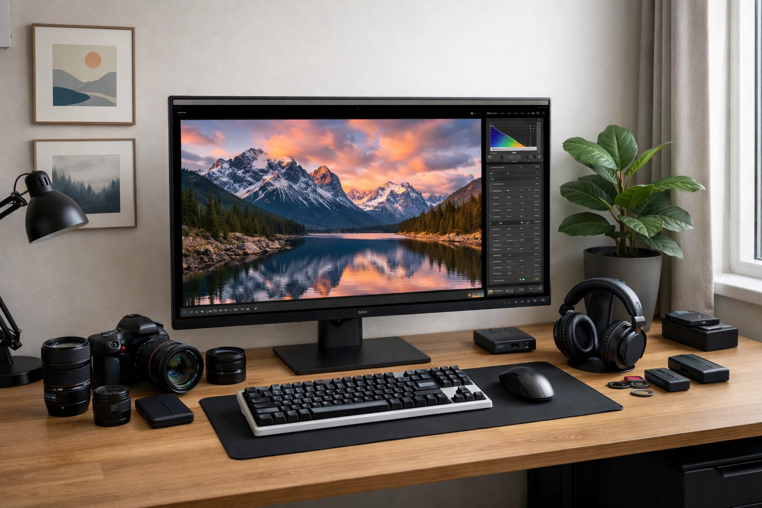 Modern photography editing studio for a professional creator managing long-term business growth.