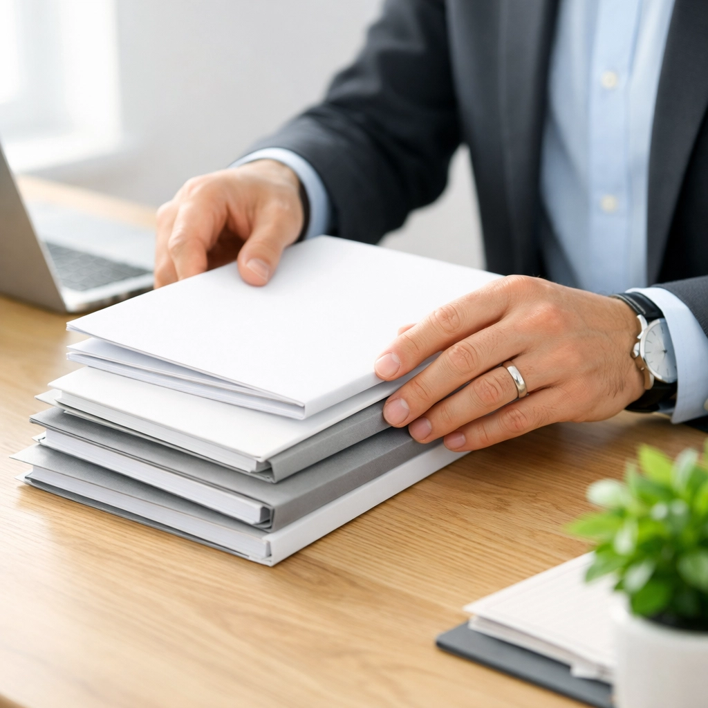 Founder organizing folders to standardize the chart of accounts for small business bookkeeping.