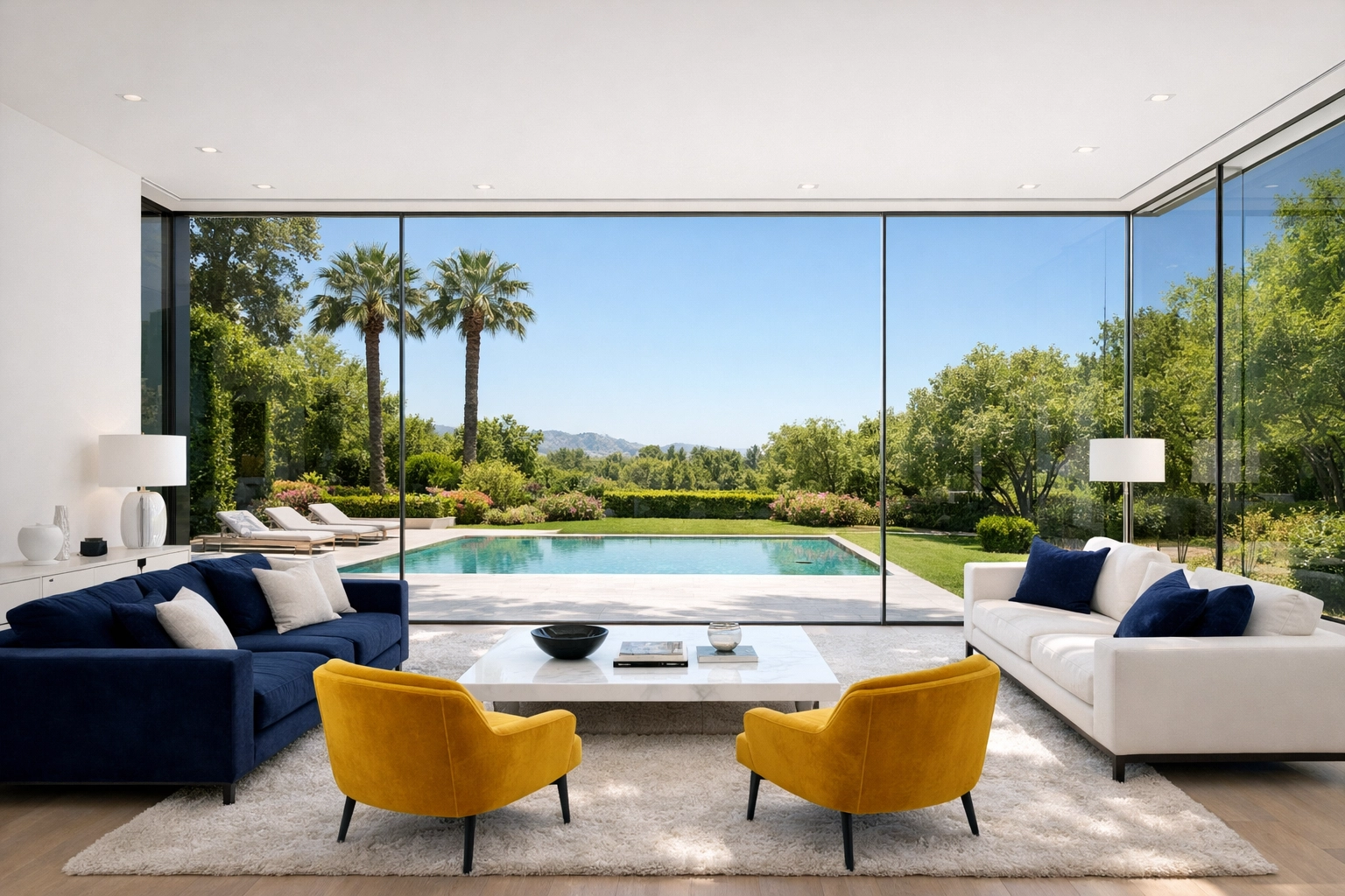 Luxury home interior featuring spotless windows, justifying the professional window cleaning cost.