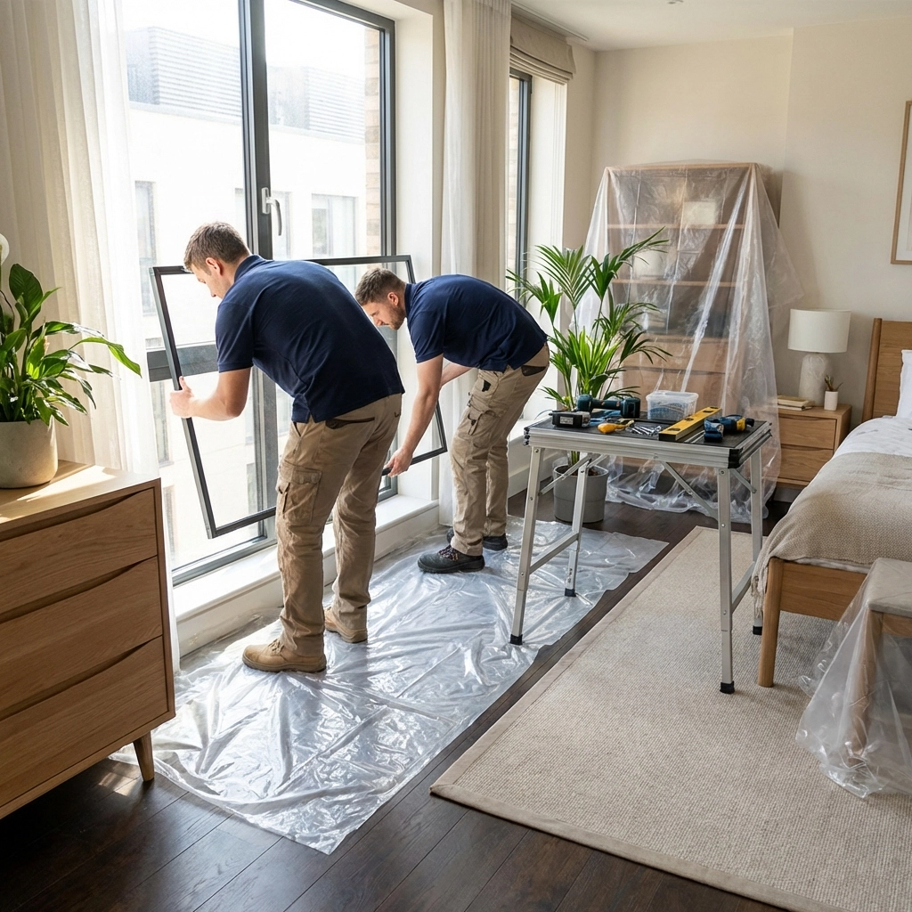 Installation team fitting secondary glazing