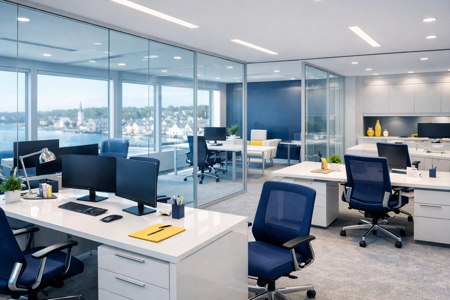 Modern Massachusetts office interior showing high productivity through professional commercial cleaning.